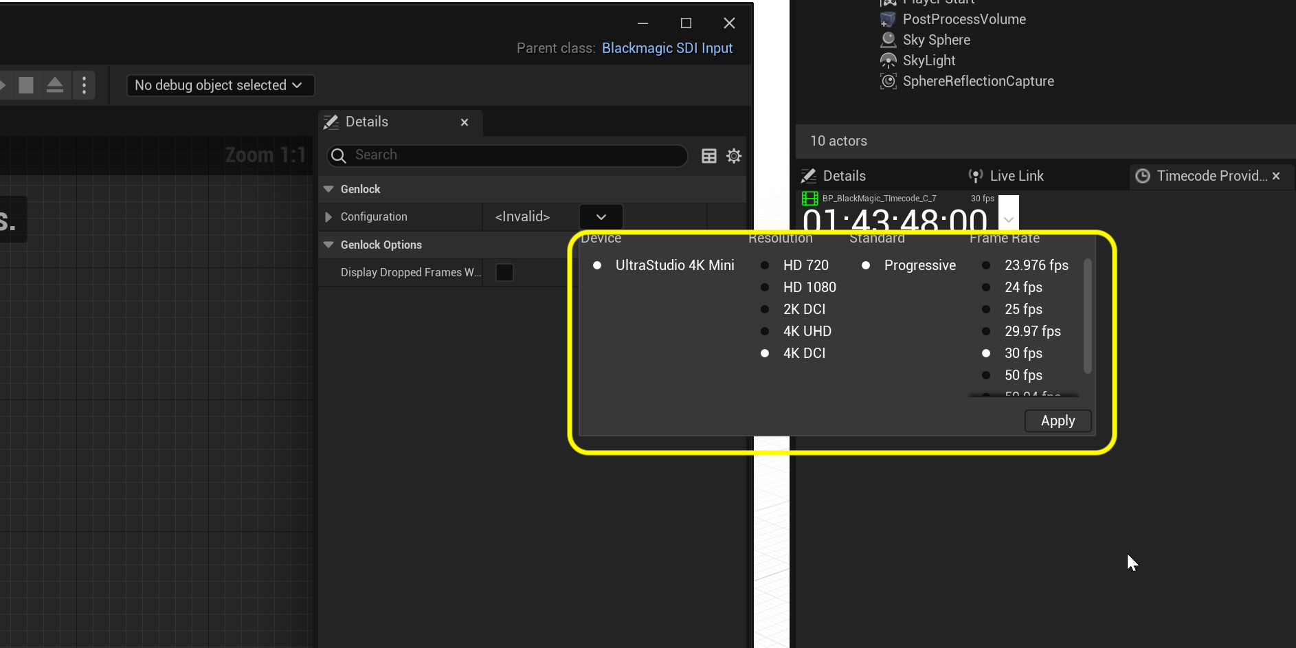 set genlock settings to same as camera