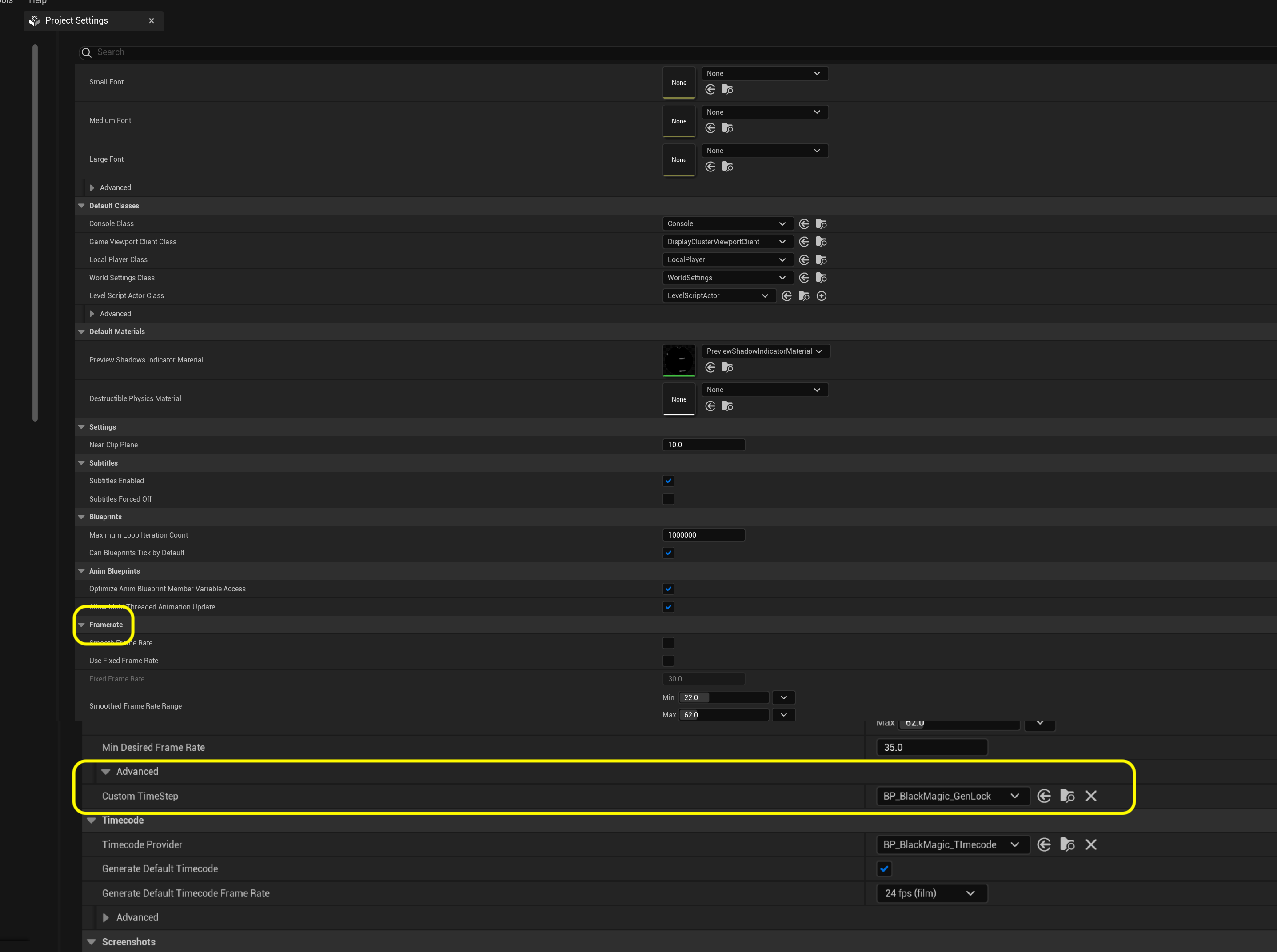 add genlock blueprint to project settings