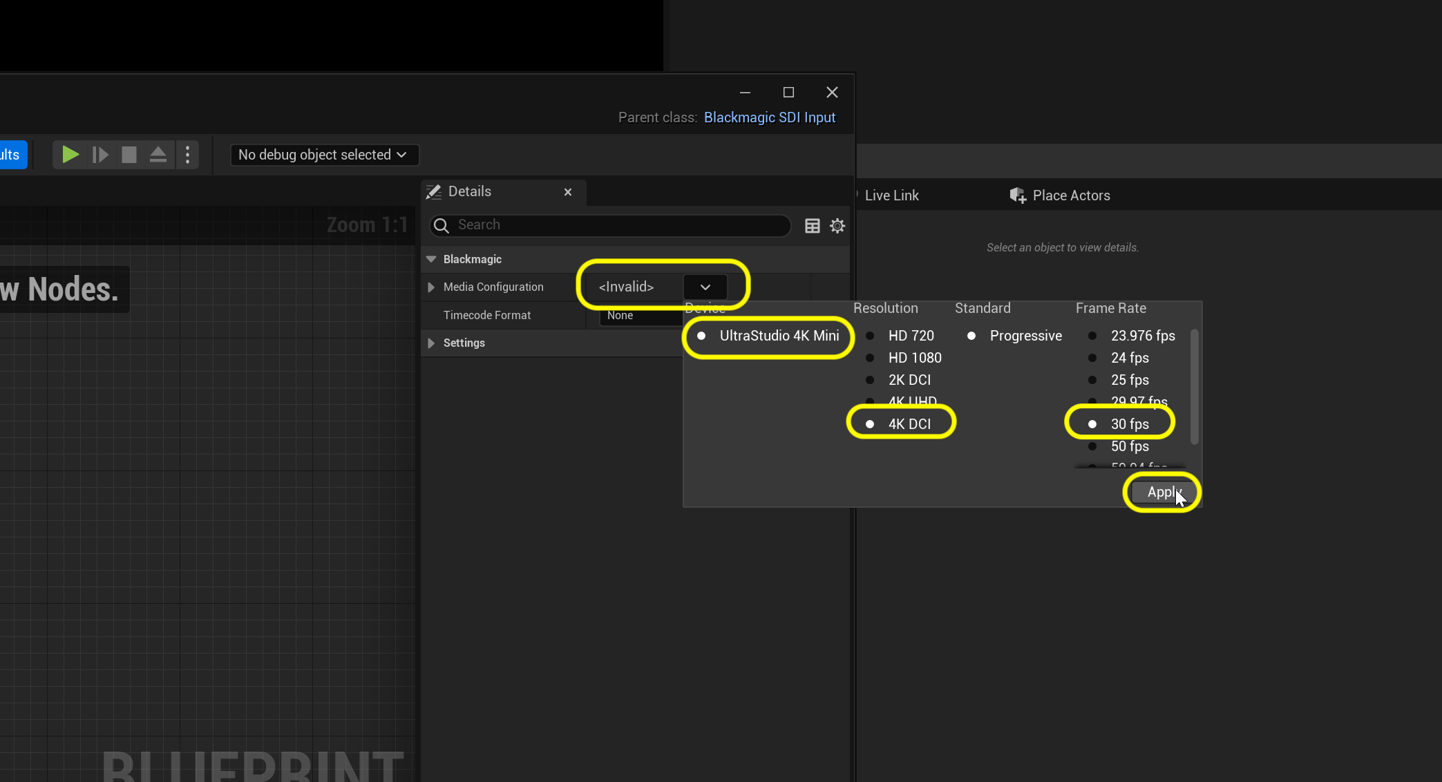 set ultra studio 4k dci at 30 fps as the input