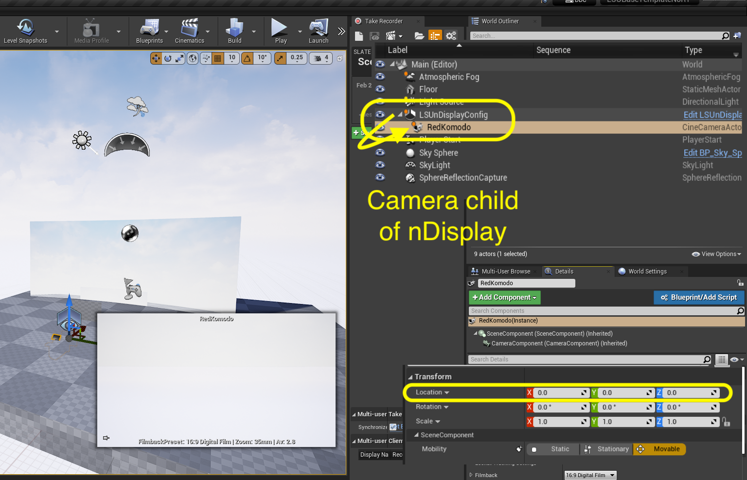 make camera child of nDisplay