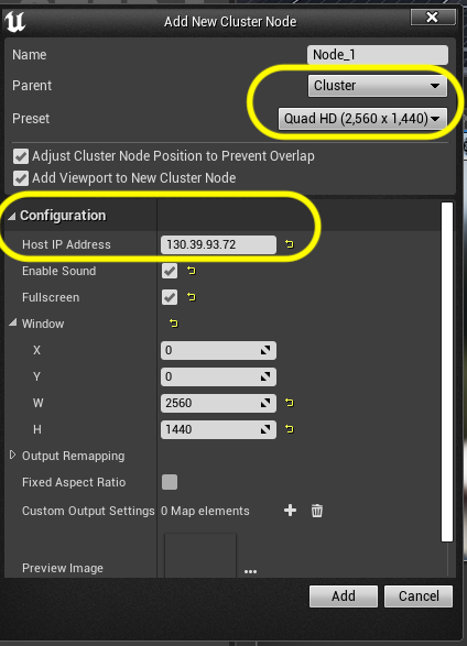 enter new cluster node settings