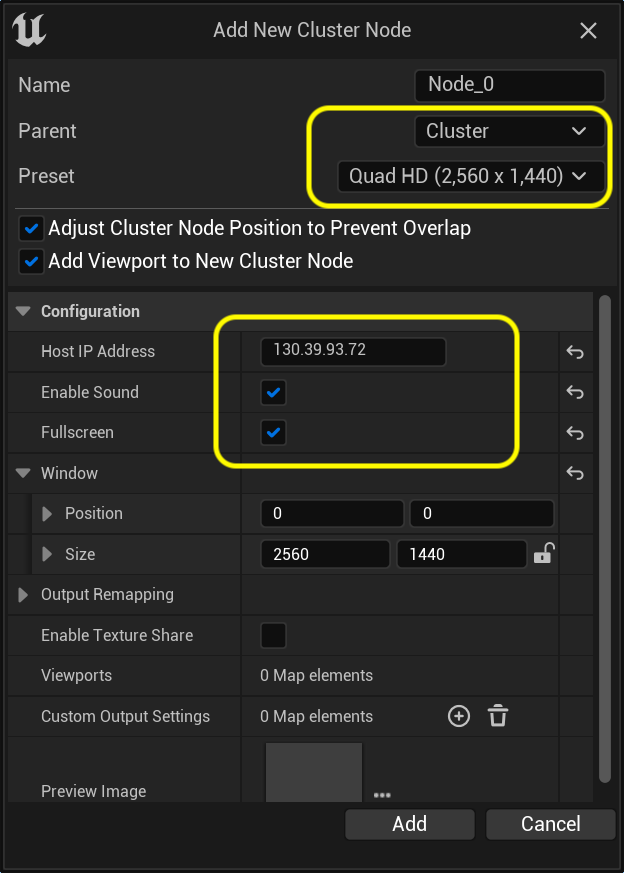 enter new cluster node settings