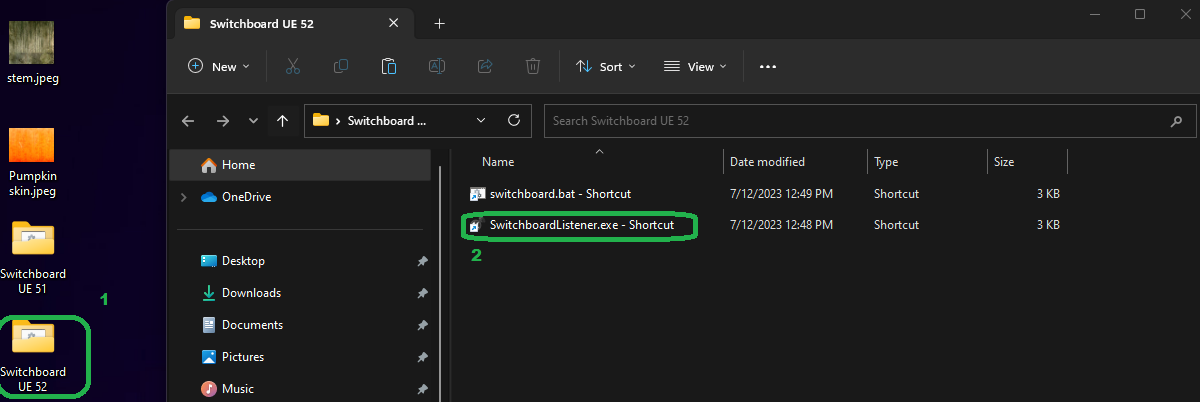 create shortcut to switchboard listener and run